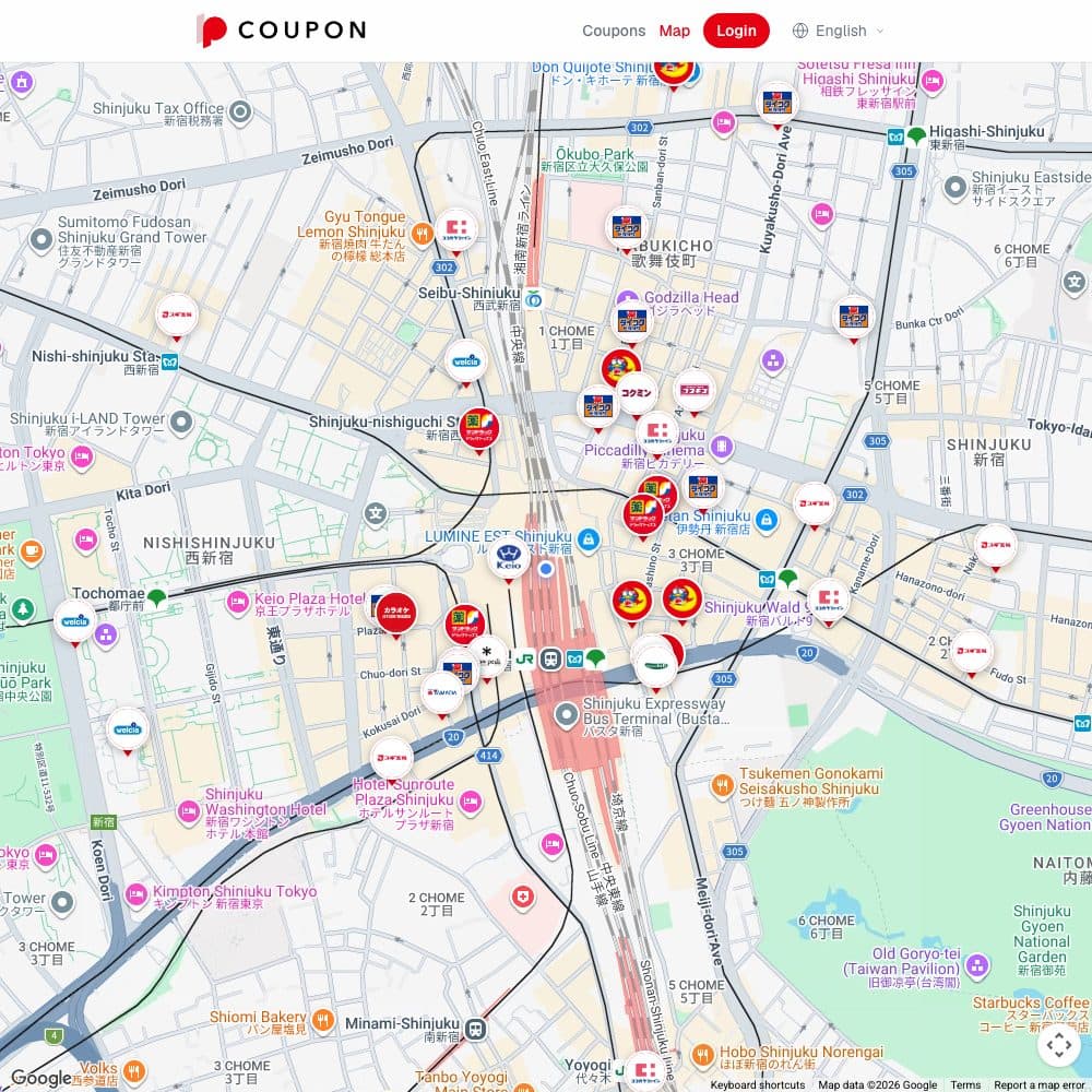 Coupon map in the web version